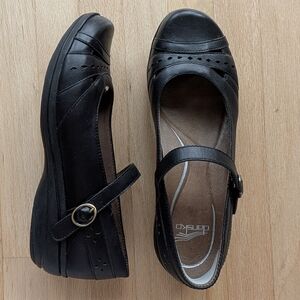 Dansko Black Leather Strap Flats